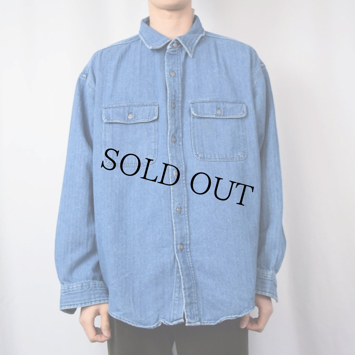 画像2: 90's L.L.Bean ストライプ柄織り デニムシャツ XL (2)