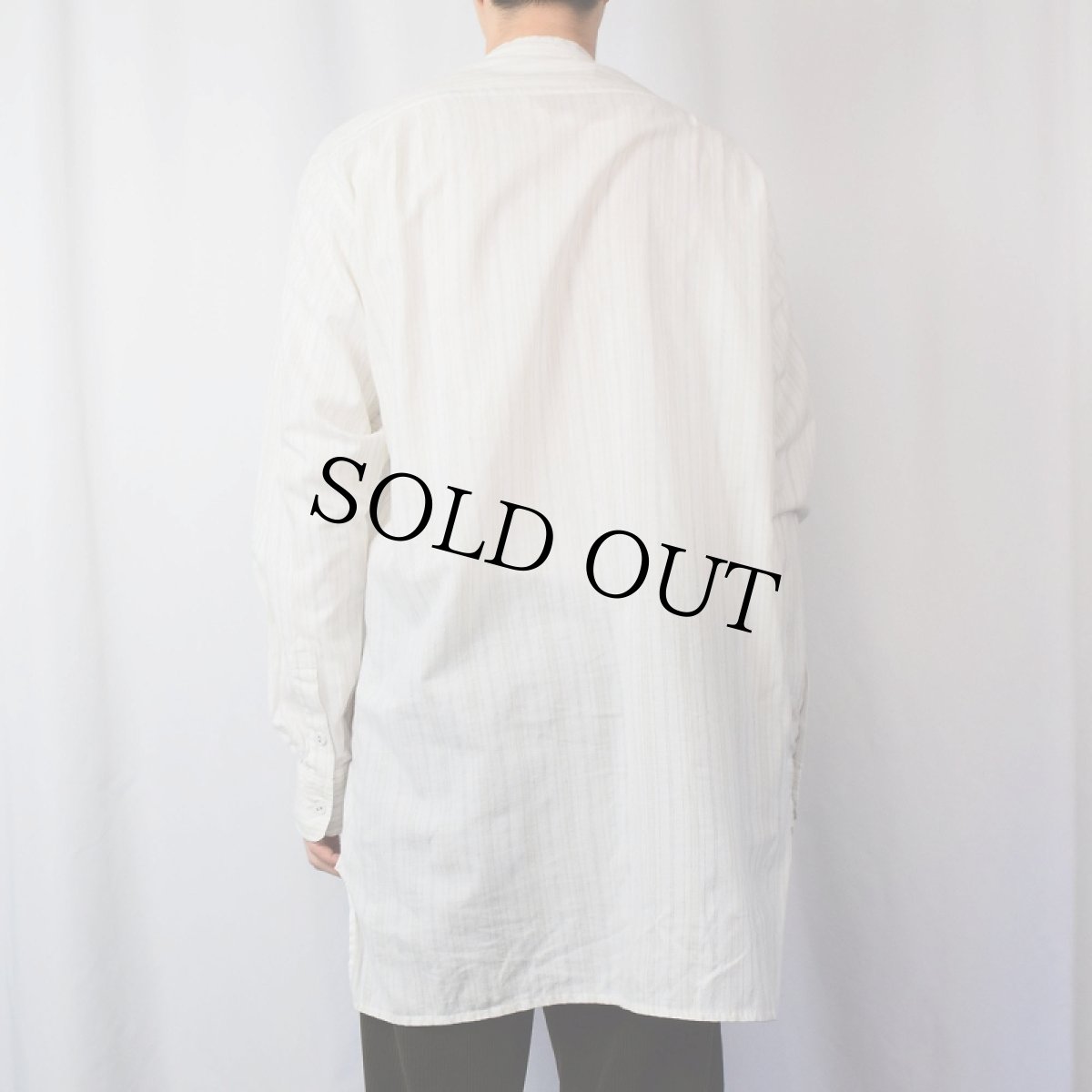 画像3: 60〜70's ストライプ柄 バンドカラー グランパシャツ (3)