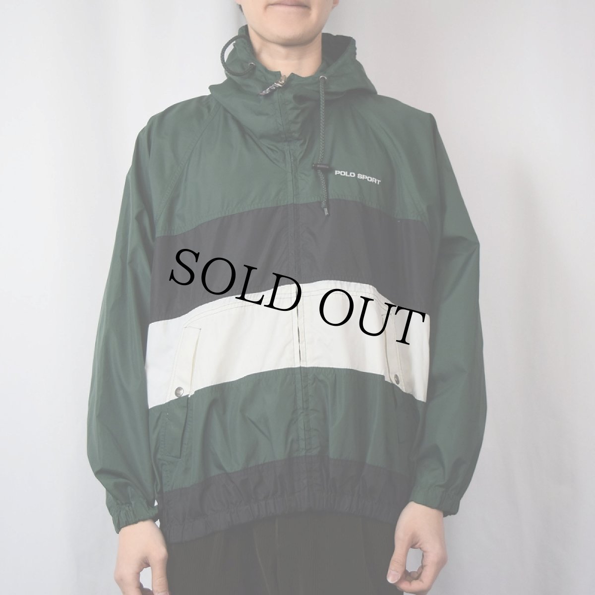 画像2: 90's POLO SPORT Ralph Lauren ボーダー柄 ナイロンジップパーカー M (2)