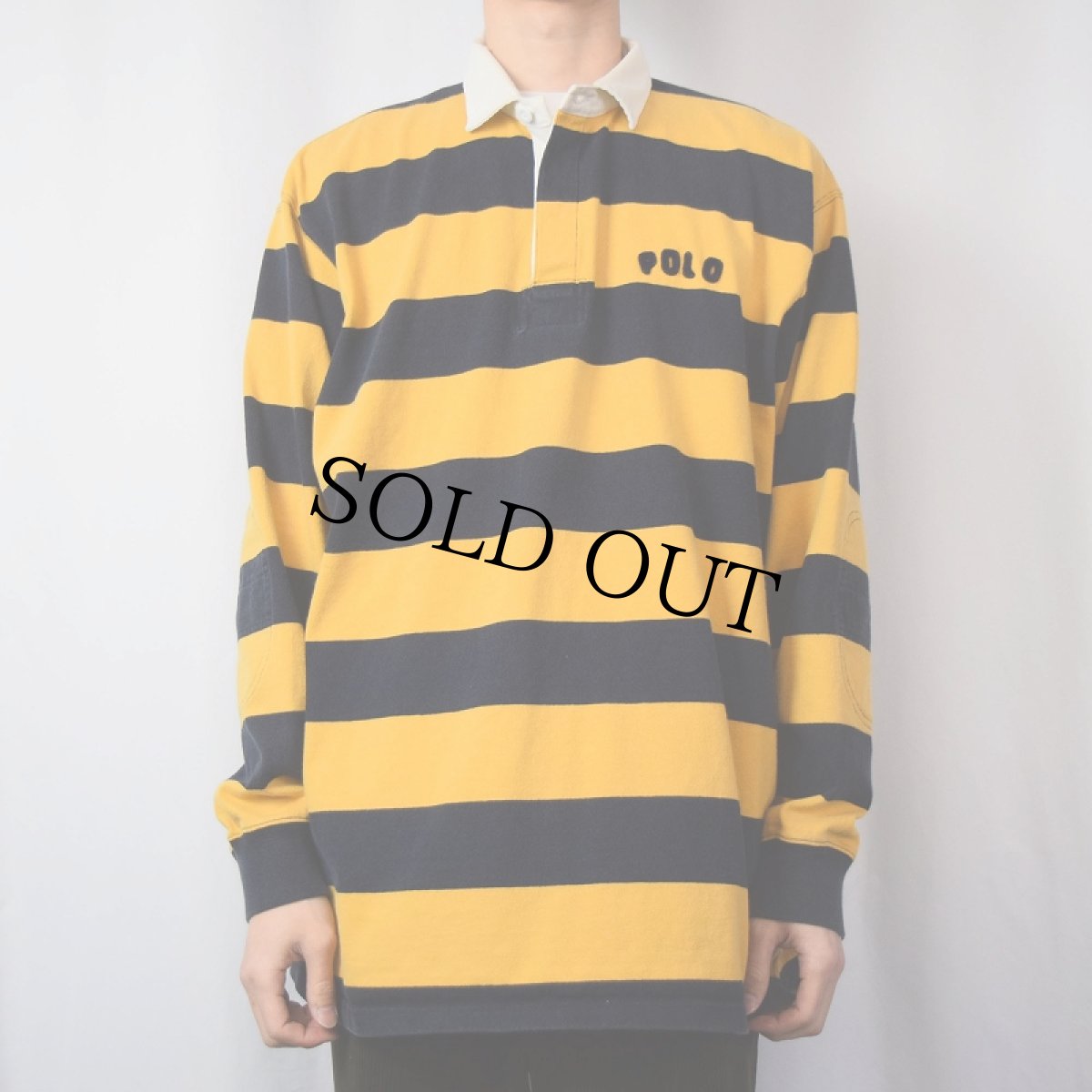 画像2: POLO Ralph Lauren ボーダー柄 フェルトパッチ ラガーシャツ XL (2)