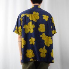 画像3: UN TIED ハイビスカス柄 シルクアロハシャツ XL (3)