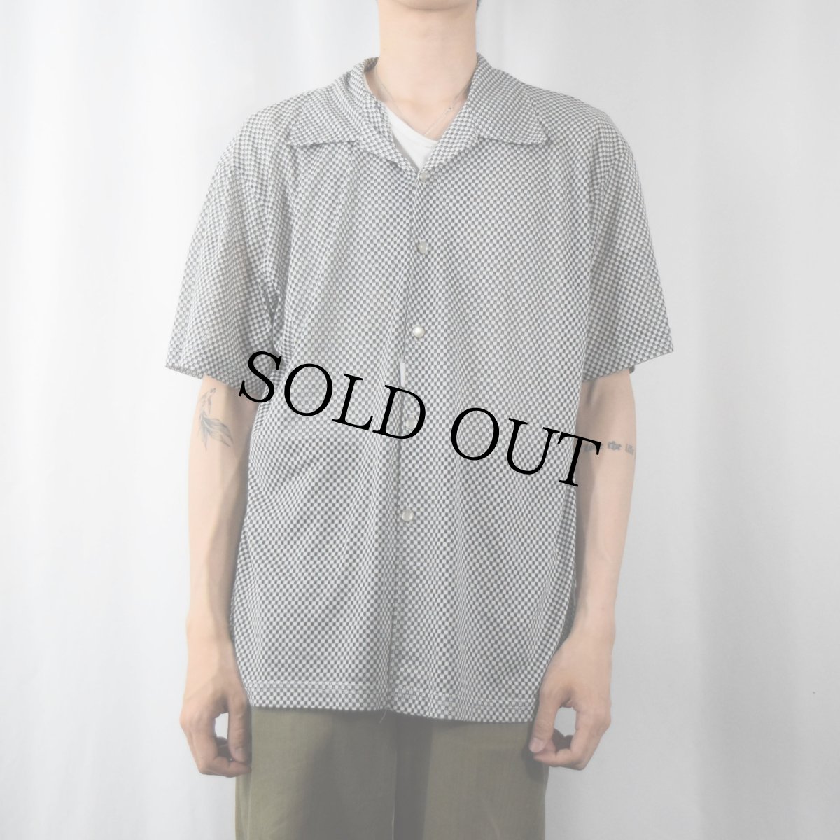 画像2: 90's Y.M.L.A. USA製 オープンカラーメッシュシャツ L (2)