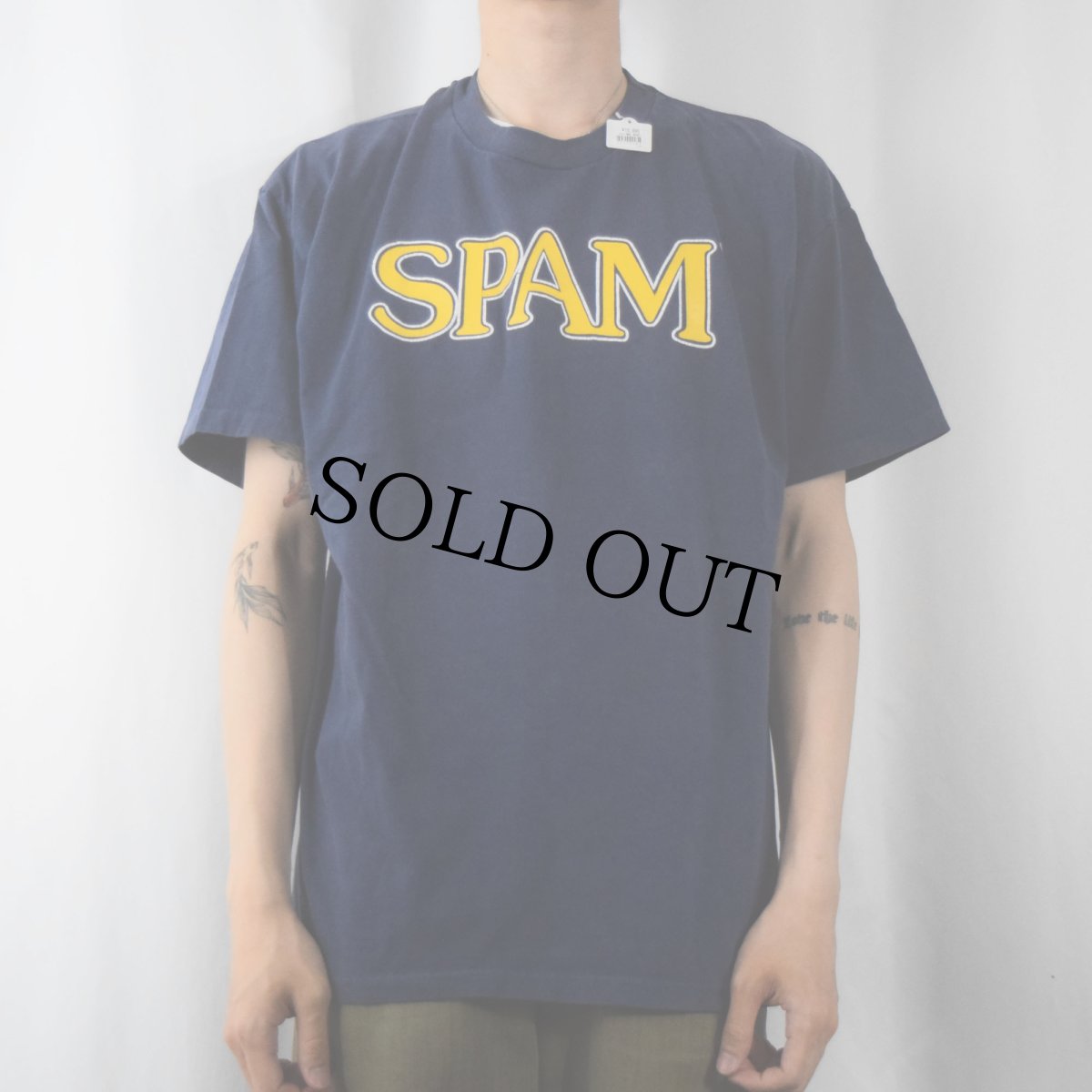 画像2: 90's SPAM 企業ロゴプリントTシャツ NAVY XL (2)