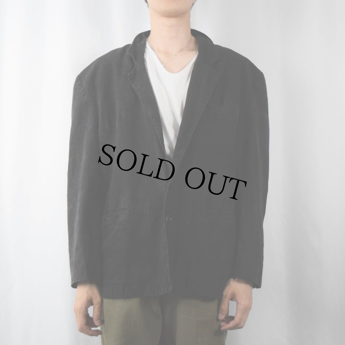 画像2: 90's COTLER ラミー×コットン テーラードジャケット BLACK SIZE40 (2)