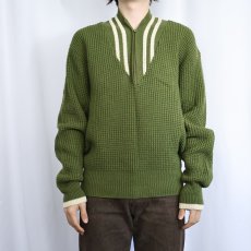 画像2: 60's Olympic Valley ハーフジップ ウールワッフルニットセーター L (2)