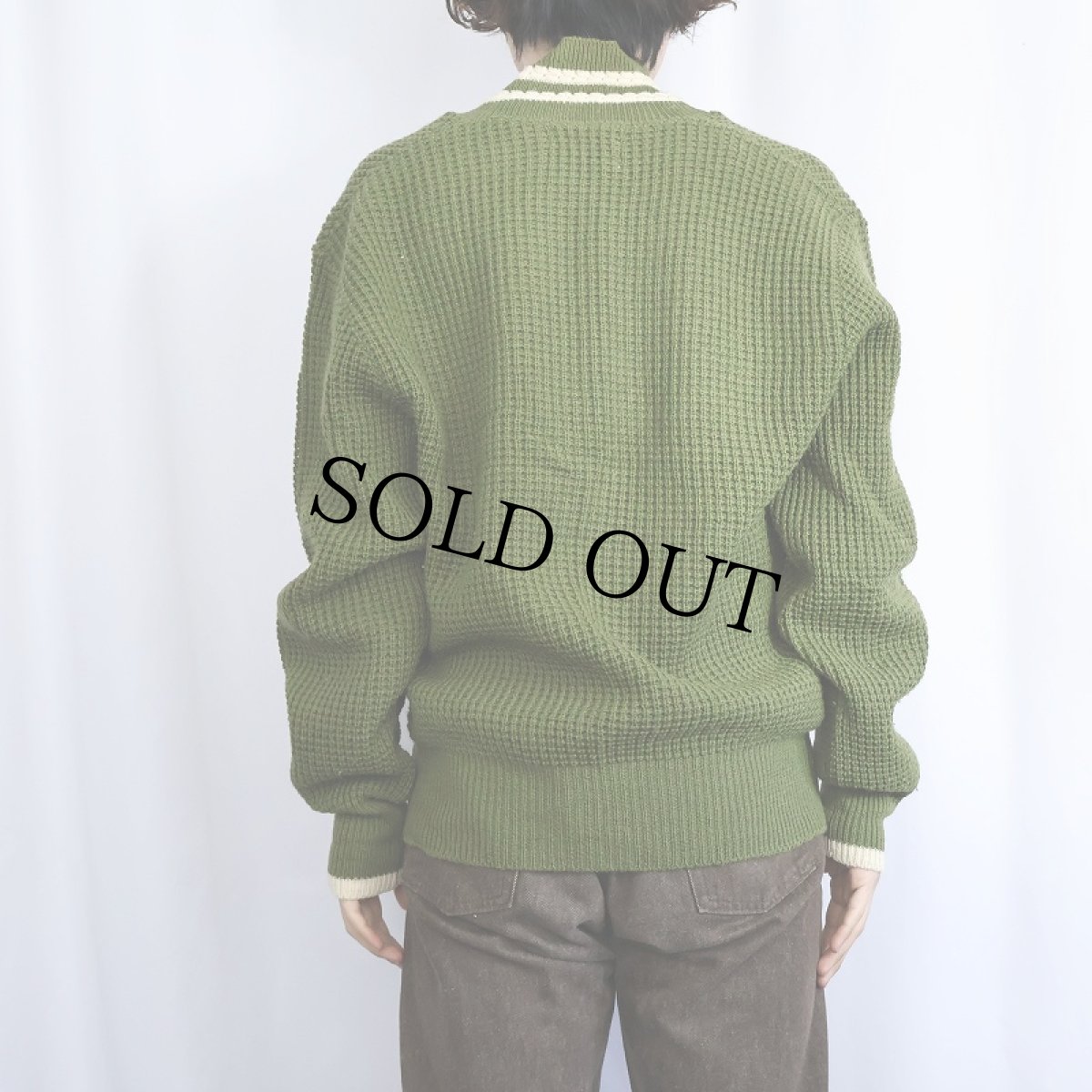 画像3: 【SALE】 60's Olympic Valley ハーフジップ ウールワッフルニットセーター L (3)