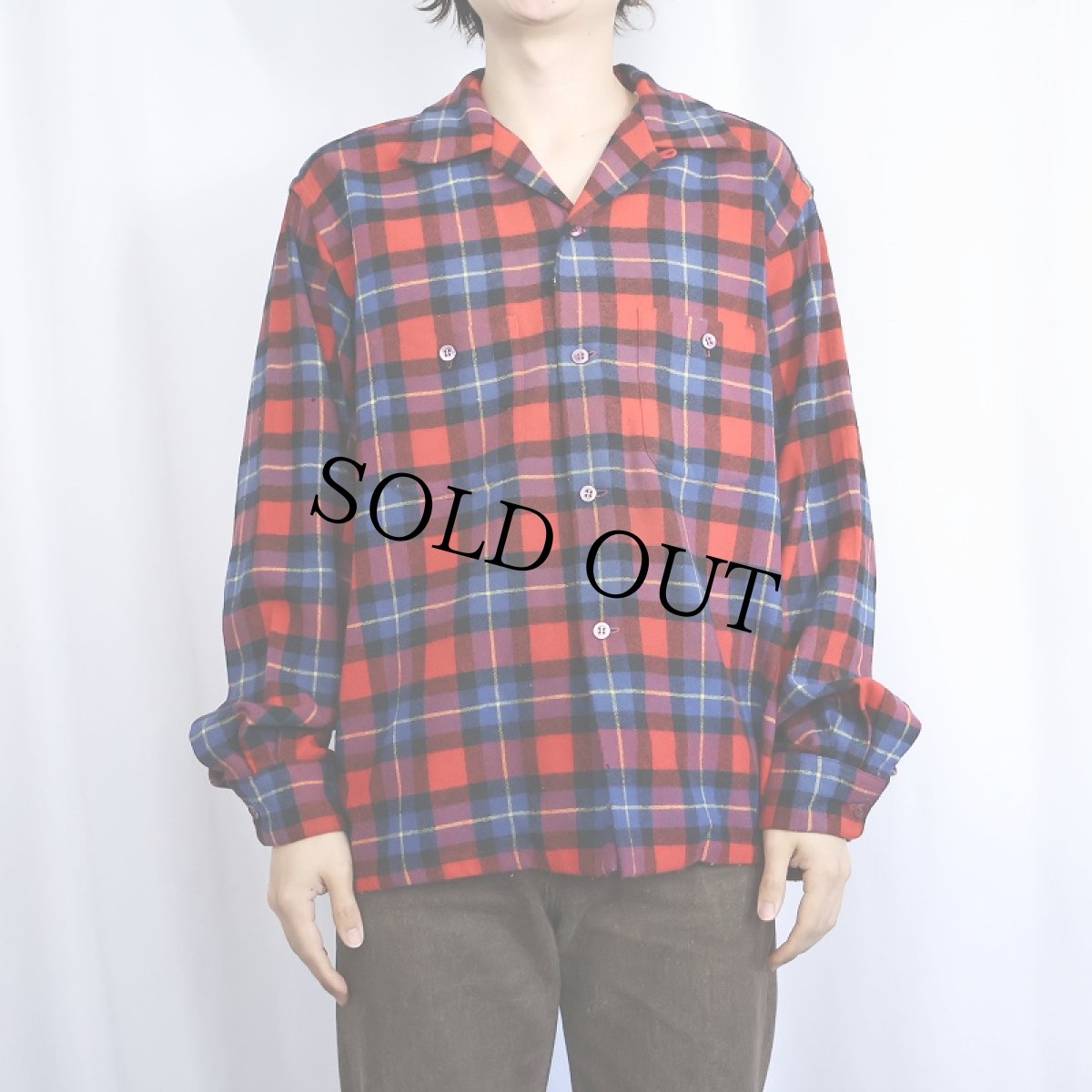 画像2: 50's PENNEY'S TOWNCRAFT チェック柄 オープンカラーウールシャツ L (2)