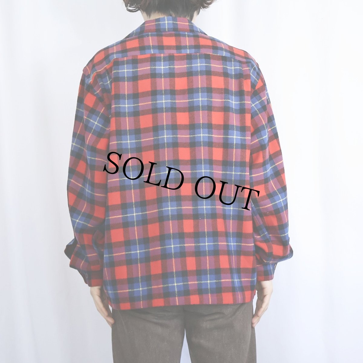 画像3: 50's PENNEY'S TOWNCRAFT チェック柄 オープンカラーウールシャツ L (3)