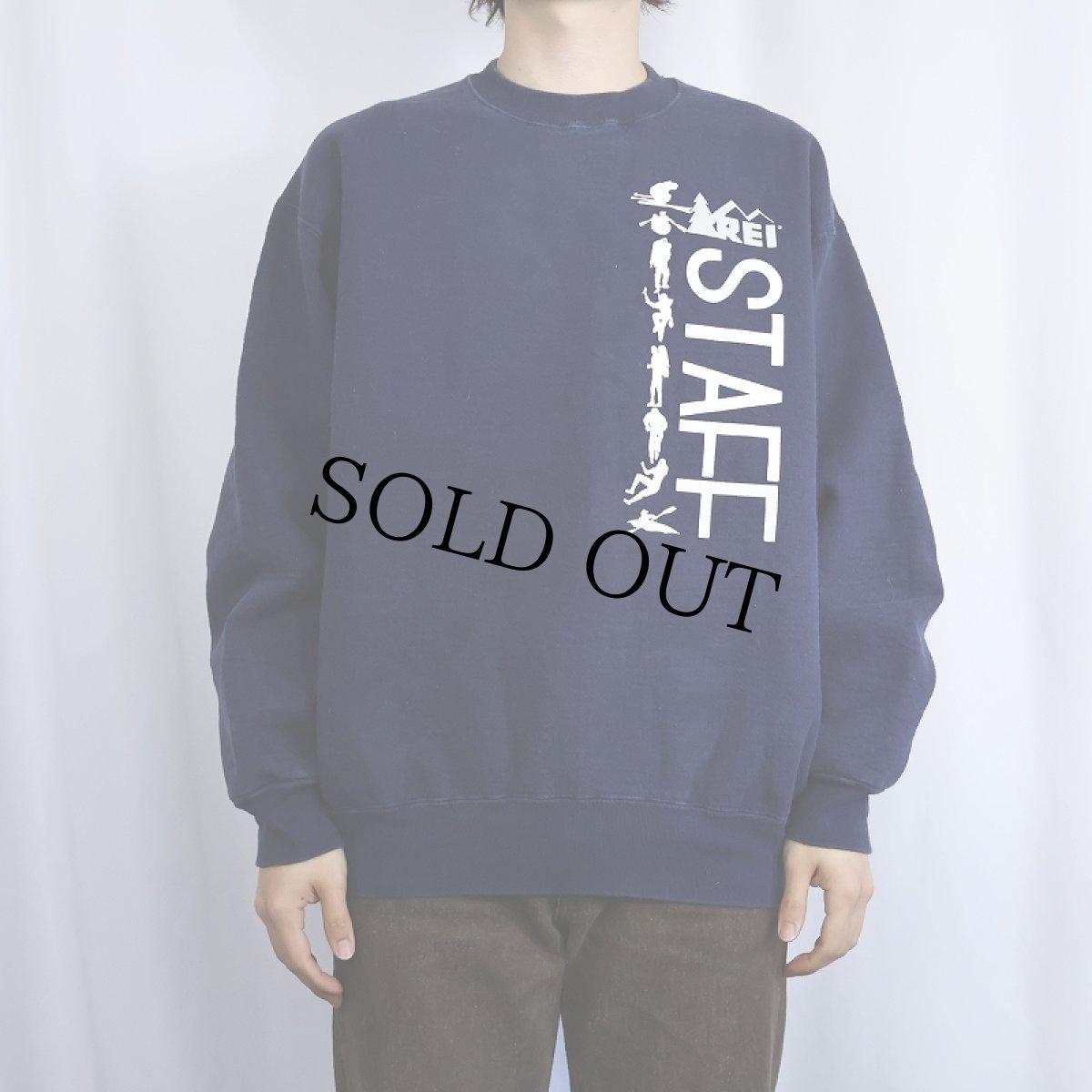 画像2: 90's USA製 "REI STAFF" プリントスウェット NAVY L (2)