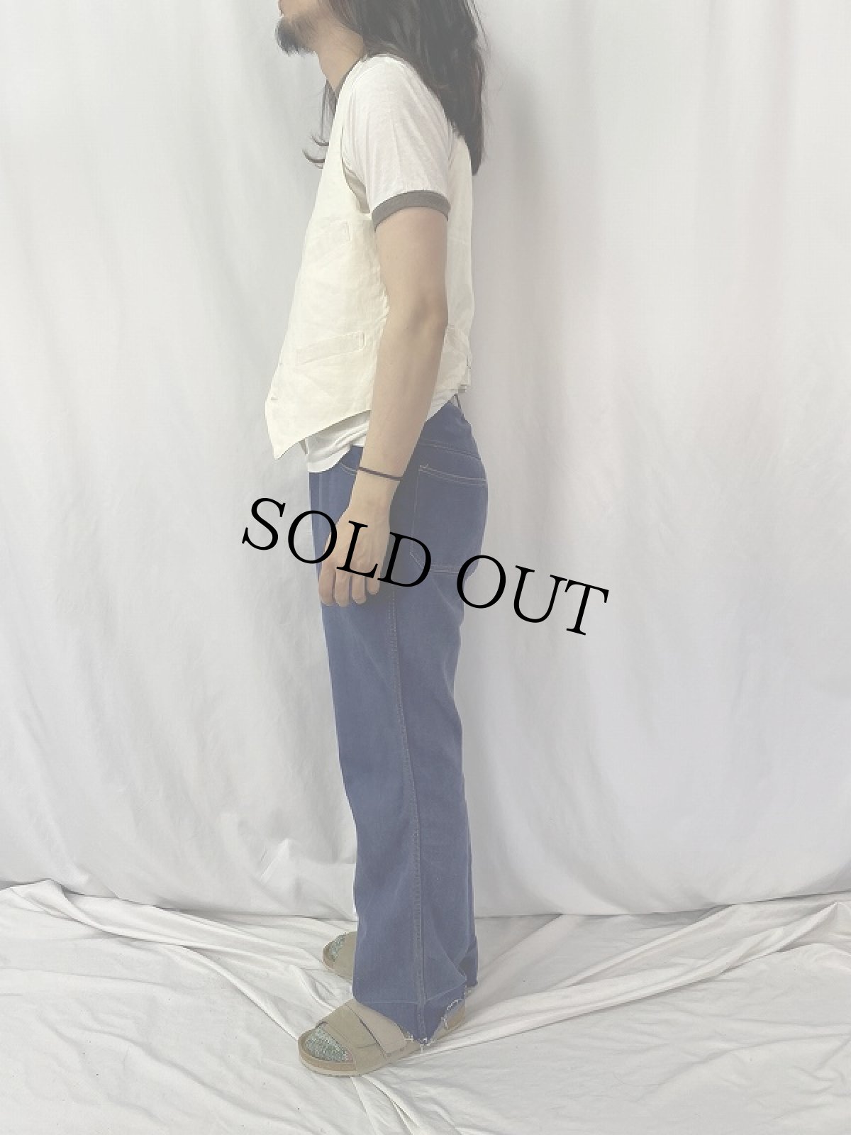 画像3: 70〜80's English Sportswear "MOYGASHEL" 針刺しシンチバック アイリッシュリネンベスト SIZE38 (3)