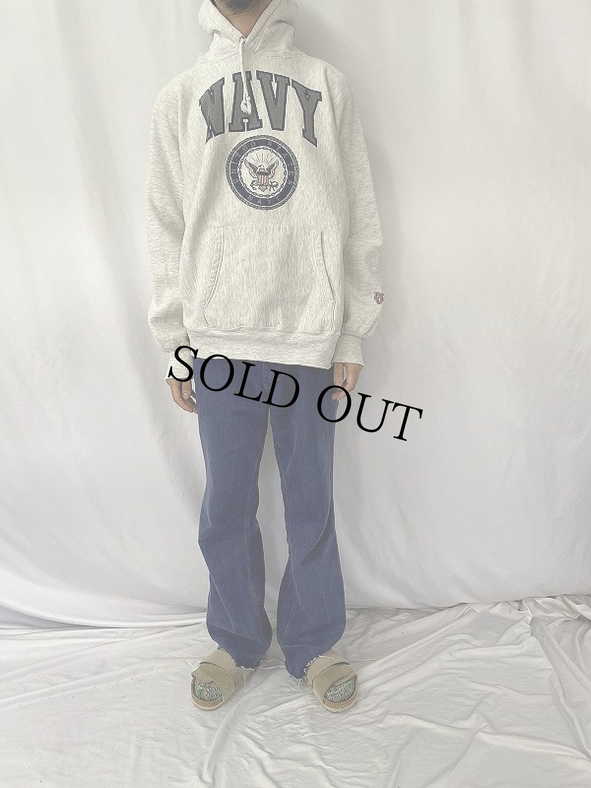 画像2: 90's REVERE WEAVE TYPE USA製 "NAVY" プリントスウェットフーディー XL (2)