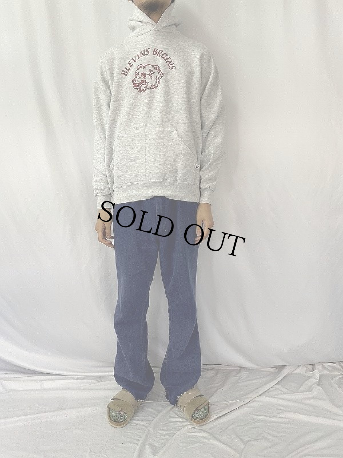 画像2: 90's〜 USA製 "BLEVINS BRUINS" プリントスウェットフーディー L (2)