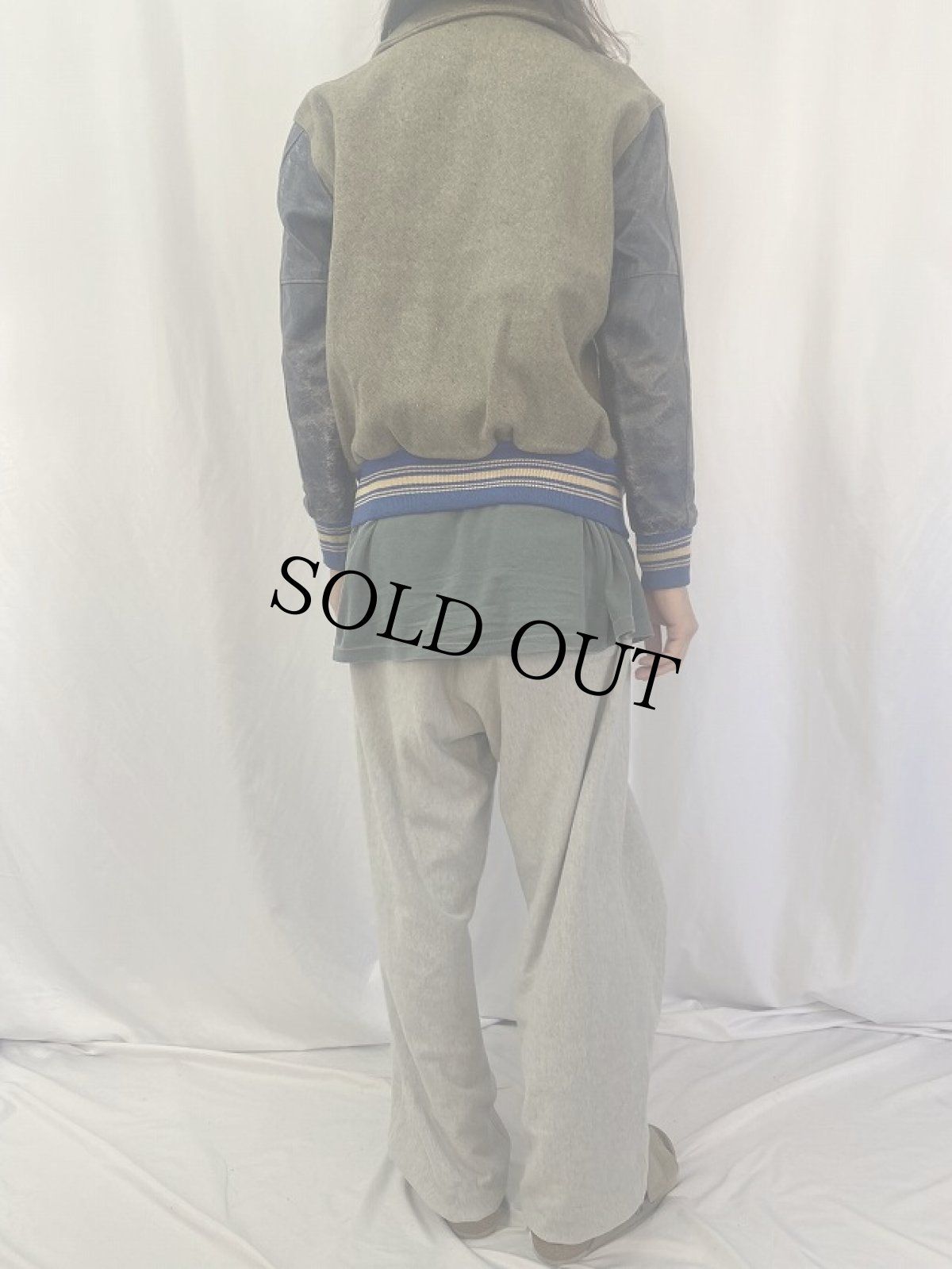 画像4: 60's ウイングフットパッチ付き 襟付き レザー×メルトンウールスタジャン SIZE40 (4)