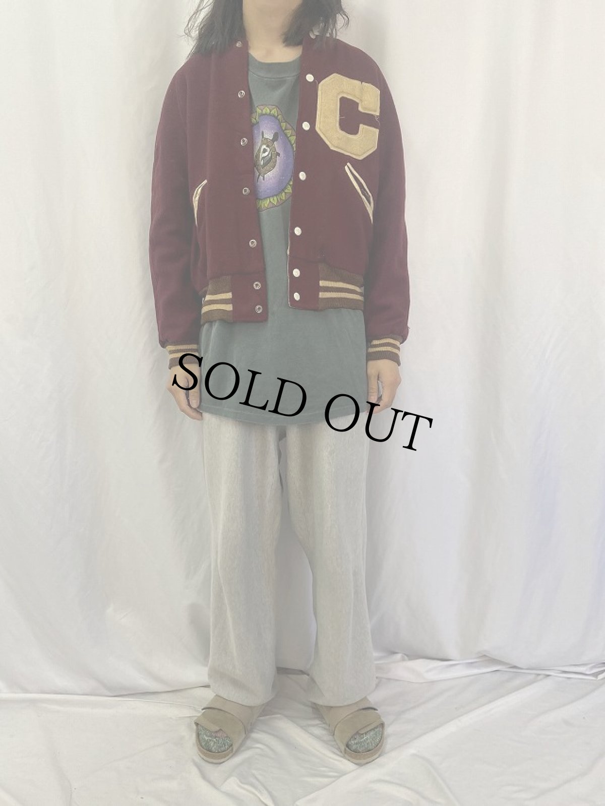 画像2: 50's チェーン刺繍×フェルトパッチ付き リバーシブルメルトンウールスタジャン (2)