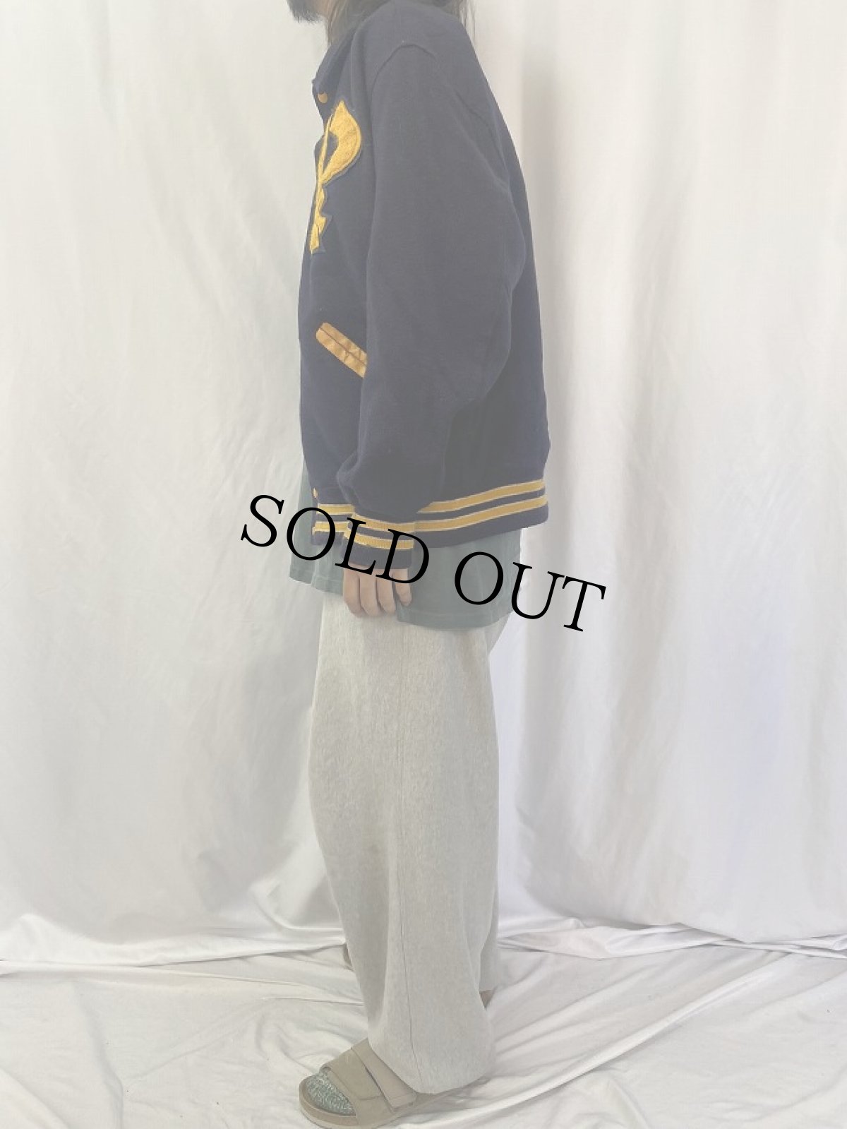 画像3: 80's DeLONG USA製 刺繍×パッチ付き メルトンウールスタジャン XL (3)