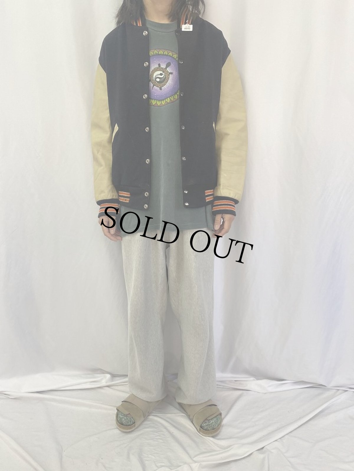 画像2: 80's nelson's レザー×メルトンウールスタジャン (2)