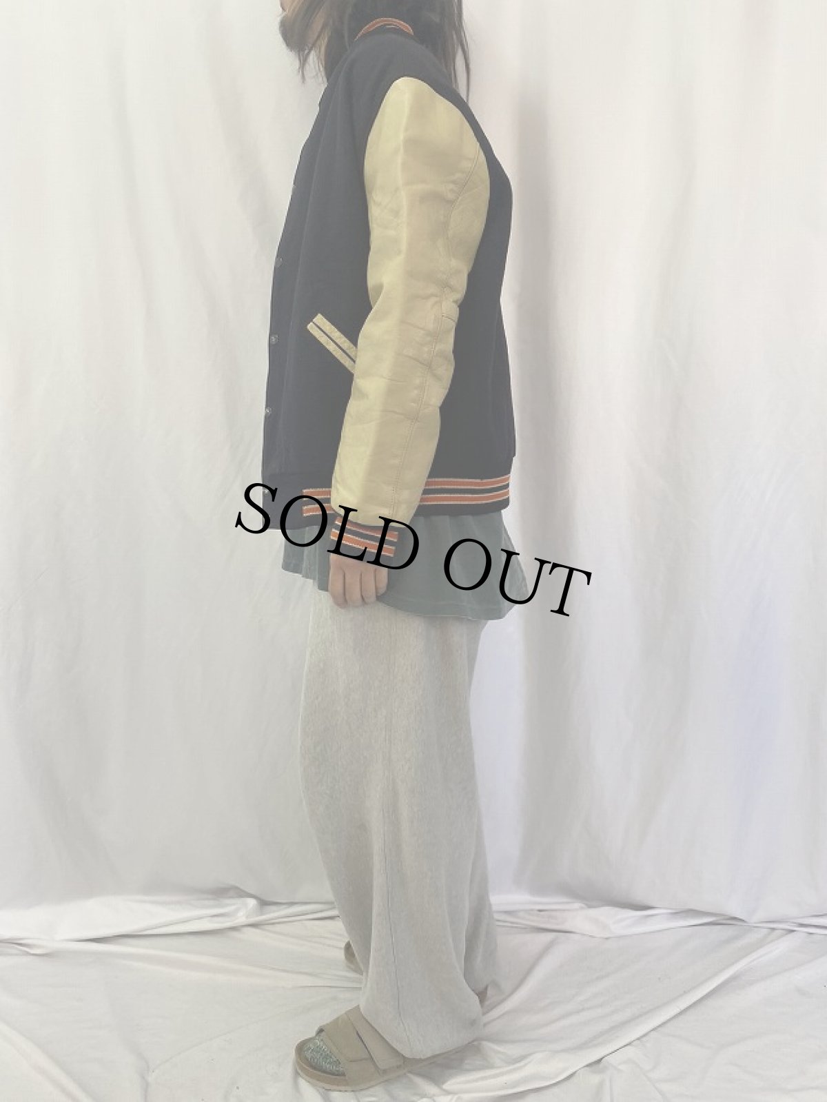 画像3: 80's nelson's レザー×メルトンウールスタジャン (3)