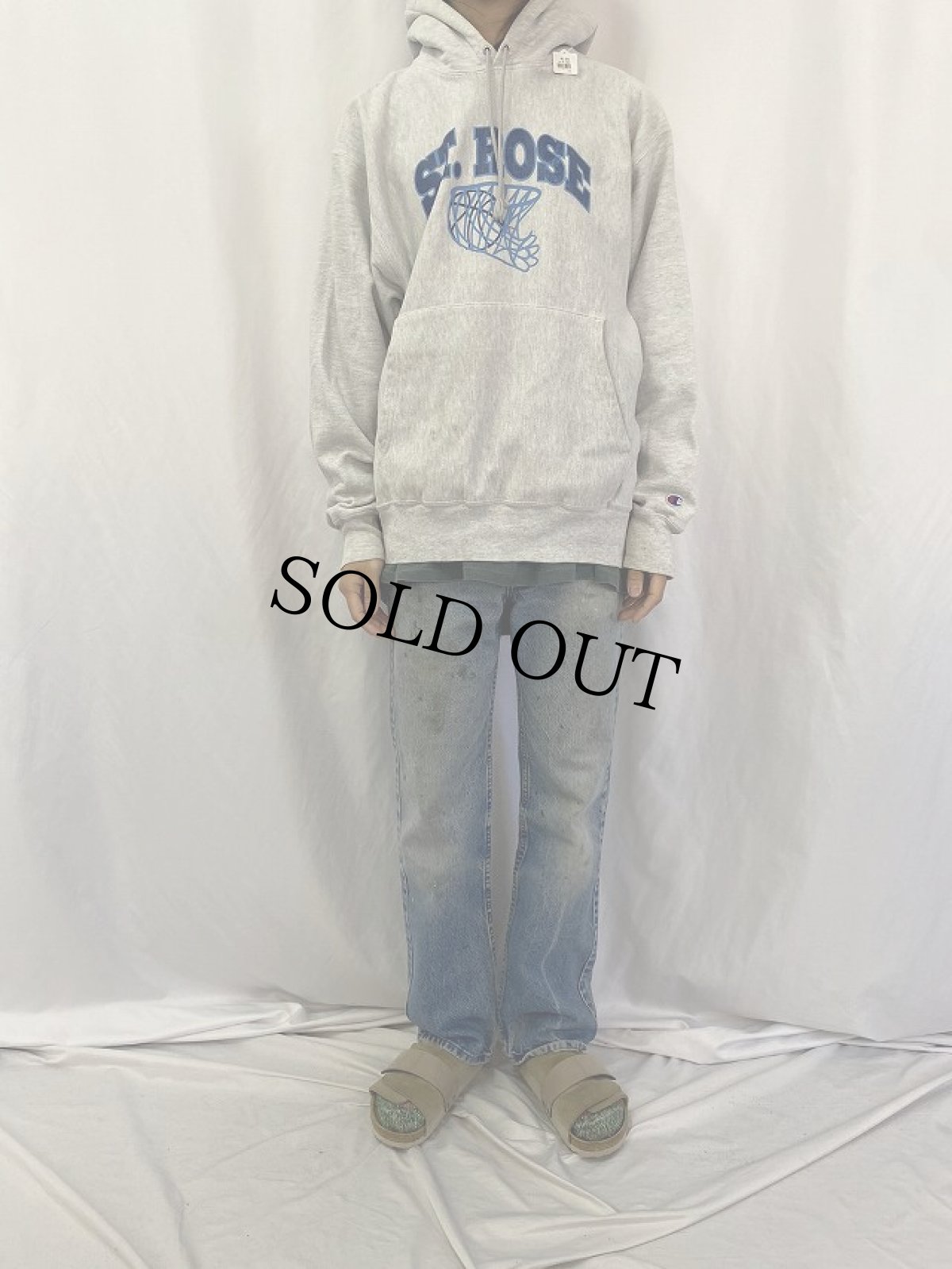 画像2: 00's Champion REVERSE WEAVE "ST.ROSE" プリントスウェットフーディー L (2)