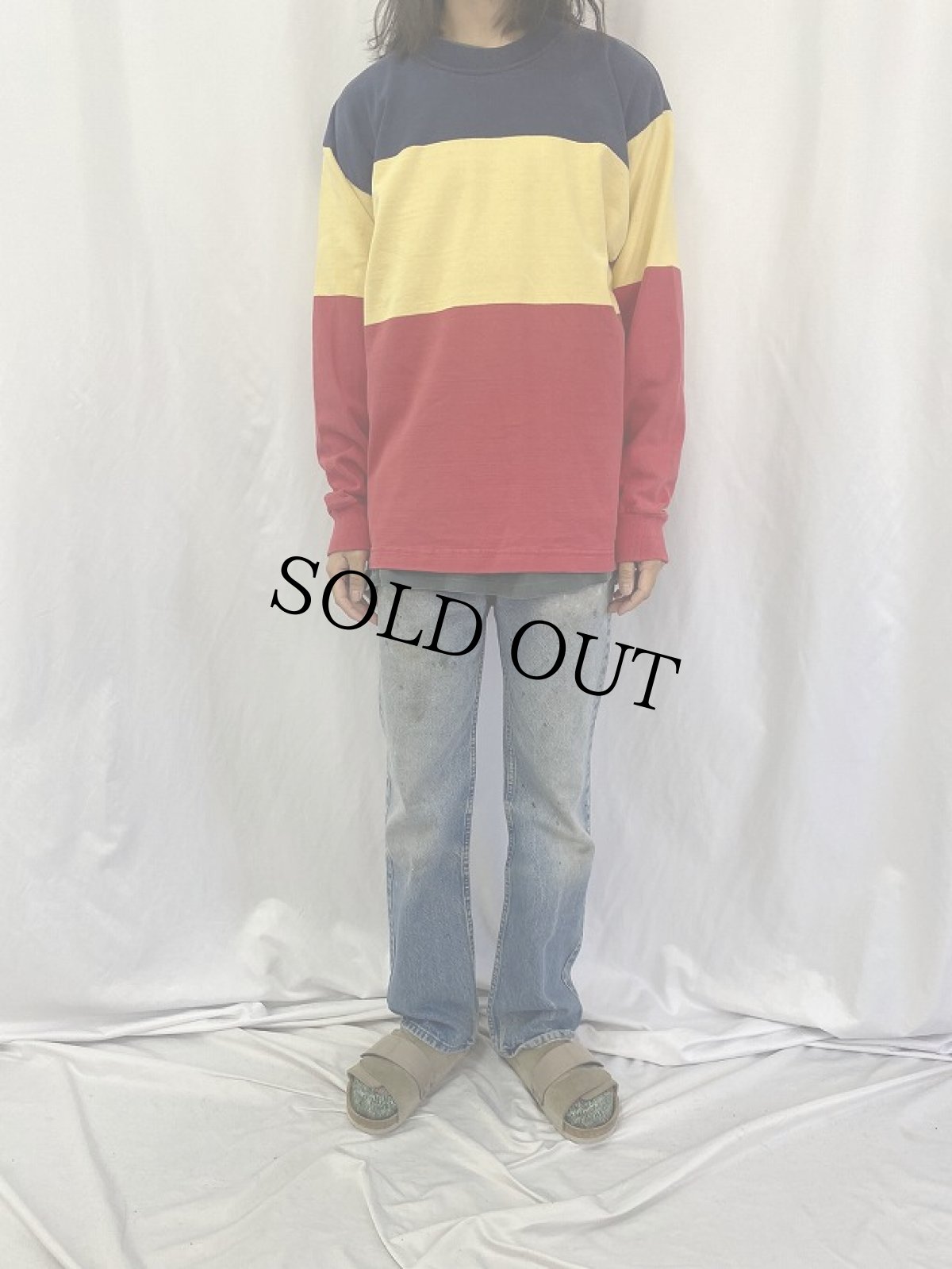 画像2: 80〜90's LANDS' END USA製 ボーダー柄 スウェット L (2)