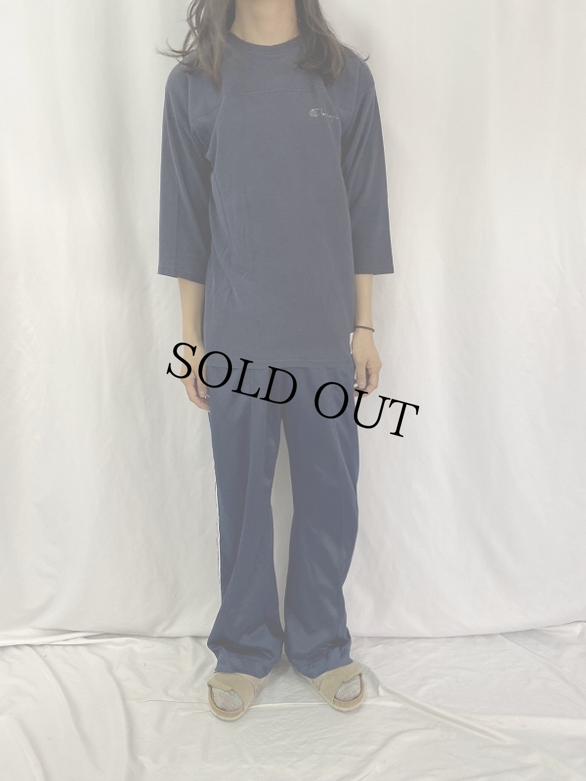 画像2: 80's Champion USA製 トリコタグ ロゴプリント フットボールTシャツ NAVY L (2)