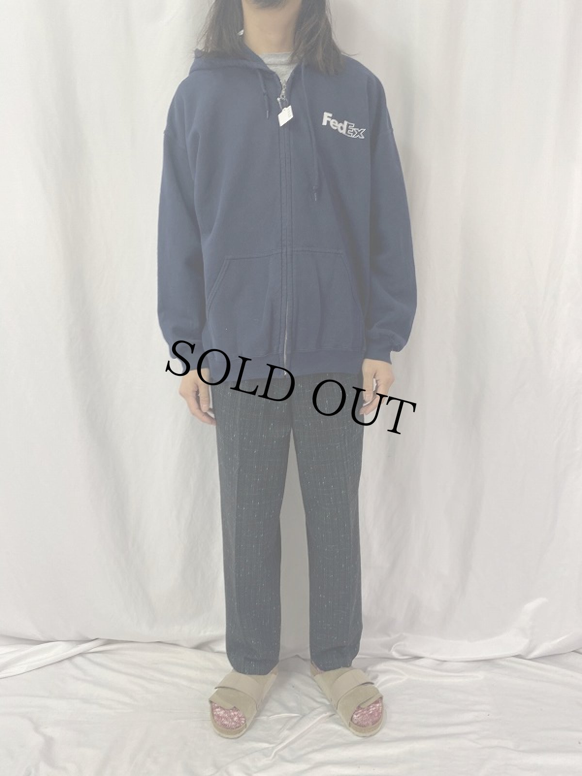 画像3: 90's FedEx 企業ロゴプリントスウェットジップパーカー XL (3)
