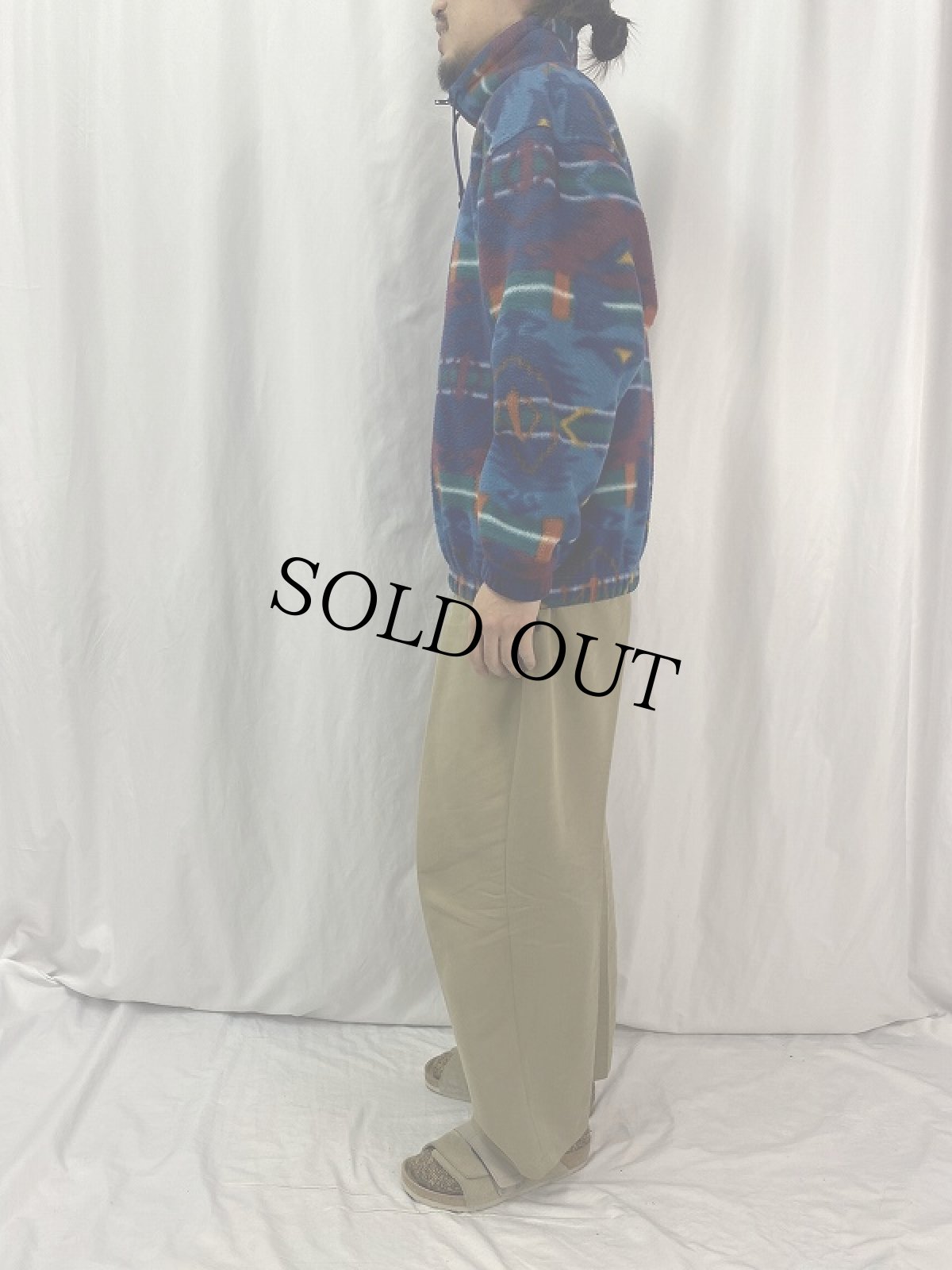 画像3: 90's J.J.OLIVER ネイティブ柄 ハーフジップ フリースジャケット L (3)