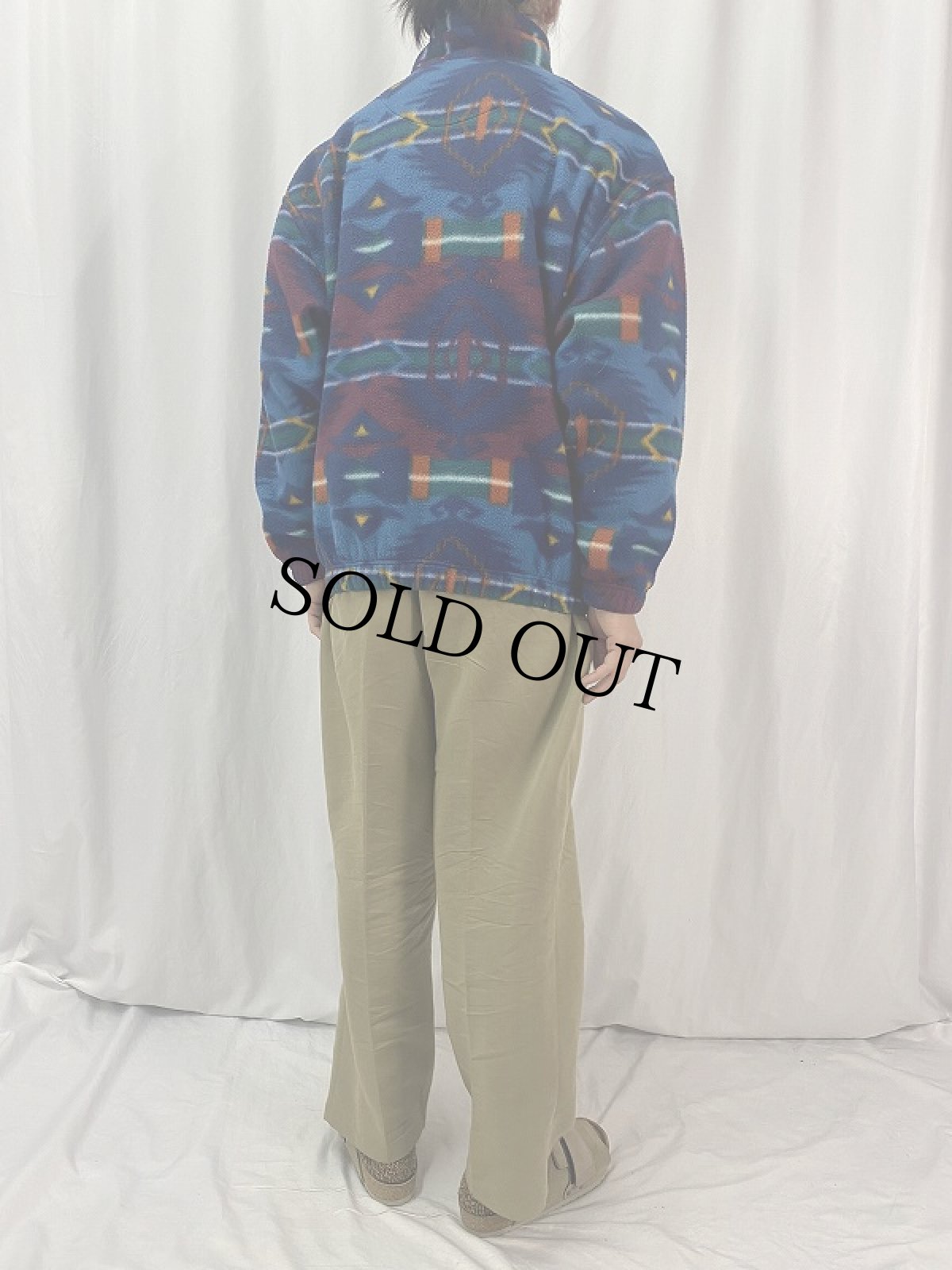 画像4: 90's J.J.OLIVER ネイティブ柄 ハーフジップ フリースジャケット L (4)