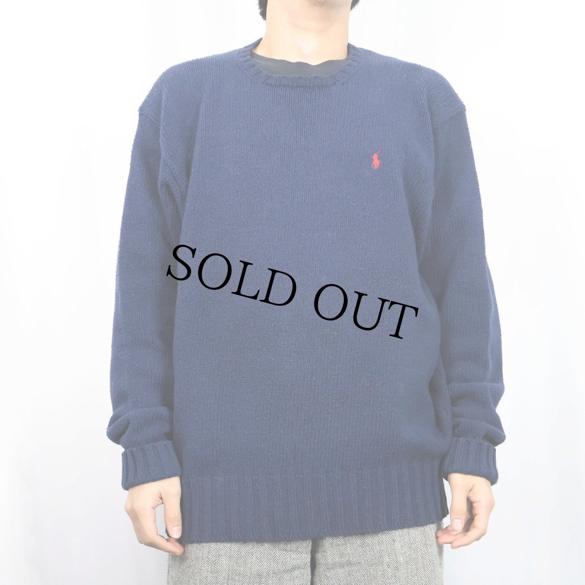 画像2: POLO Ralph Lauren ロゴ刺繍 コットンニットセーター NAVY L (2)