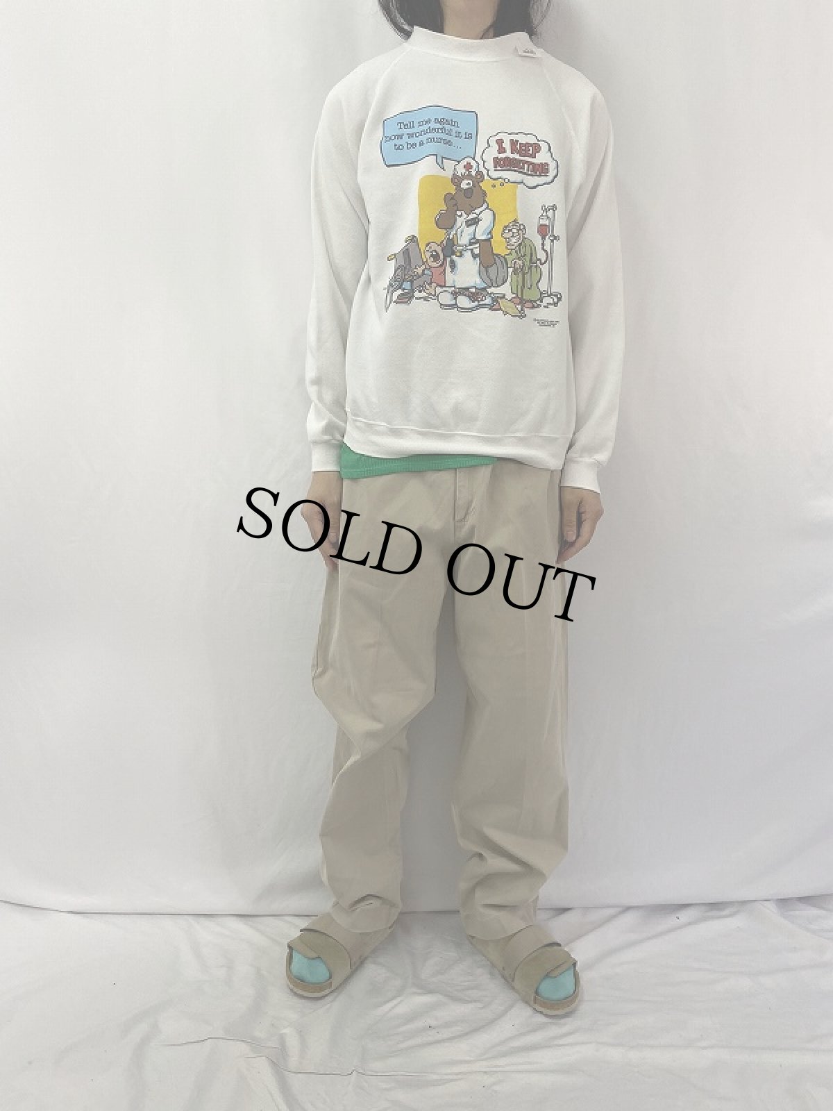 画像2: 90's "I KEEP FORGETTING" イラストプリント ラグランスウェット L (2)