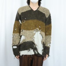 画像2: 60's TOWNCRAFT Penneys ボーダー柄 Vネック モヘアニットセーター L (2)