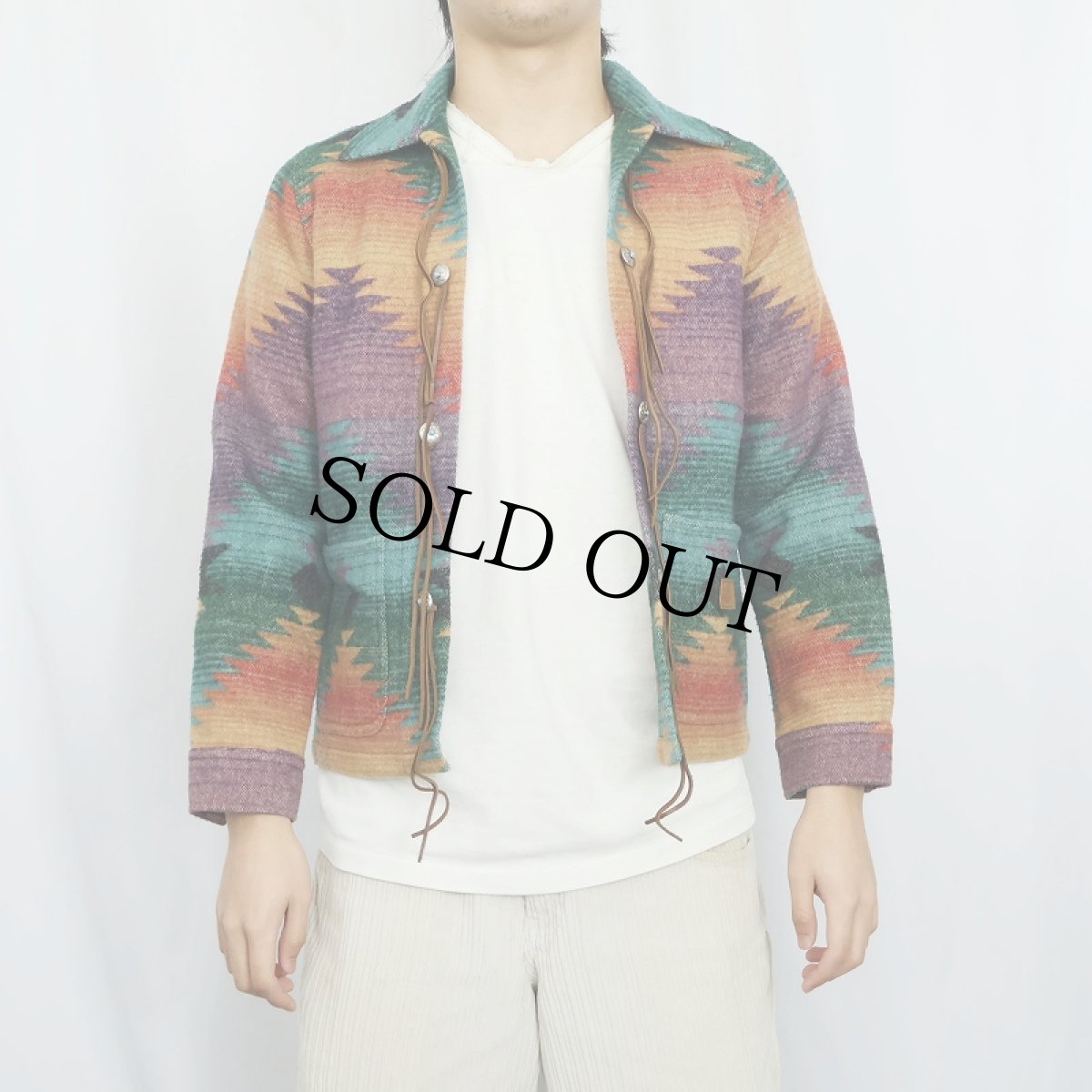 画像2: LAUREN Ralph Lauren USA製 ネイティブ柄 コンチョボタン ウール×ナイロンジャケット S (2)