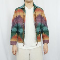 画像2: LAUREN Ralph Lauren USA製 ネイティブ柄 コンチョボタン ウール×ナイロンジャケット S (2)