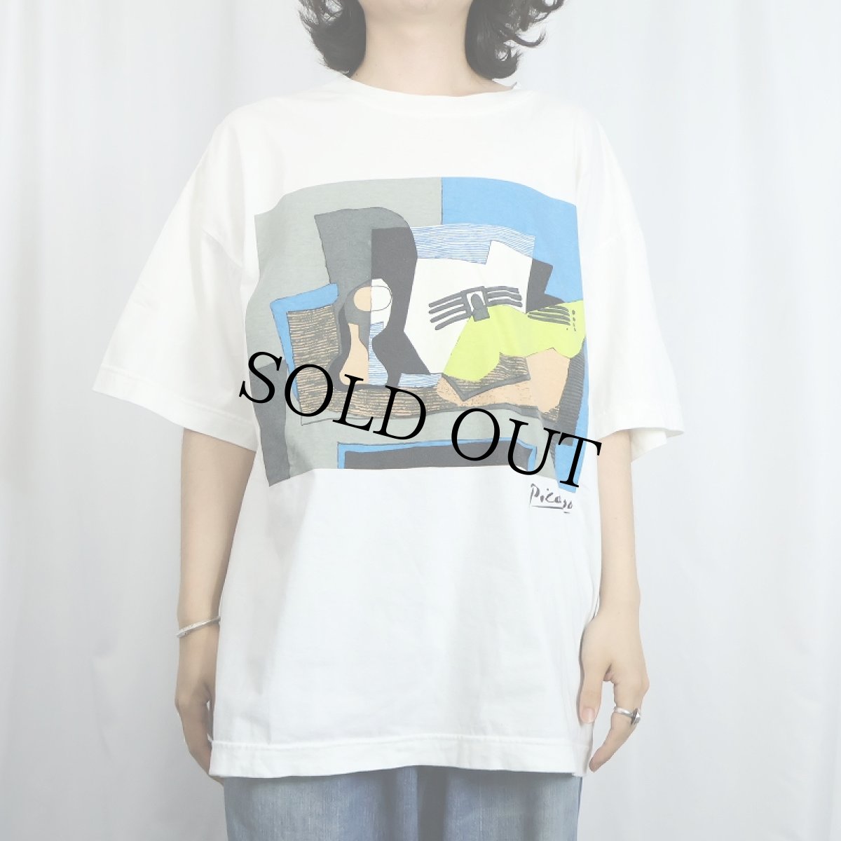 画像2: Pablo Picasso "Still Life with Guitar" アートプリントTシャツ L (2)
