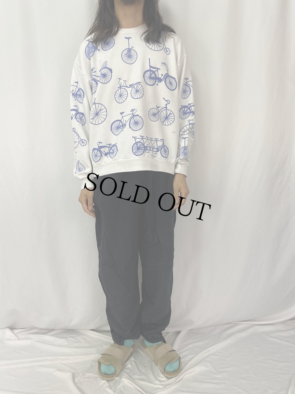 画像2: 90's〜 MICHIGAN RAG CO. 自転車柄 プリントスウェット L (2)