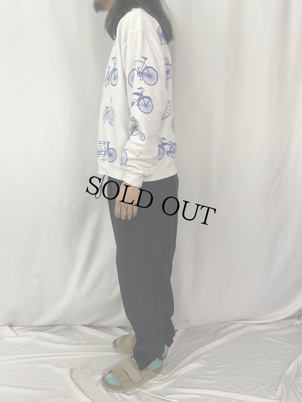 画像3: 90's〜 MICHIGAN RAG CO. 自転車柄 プリントスウェット L (3)