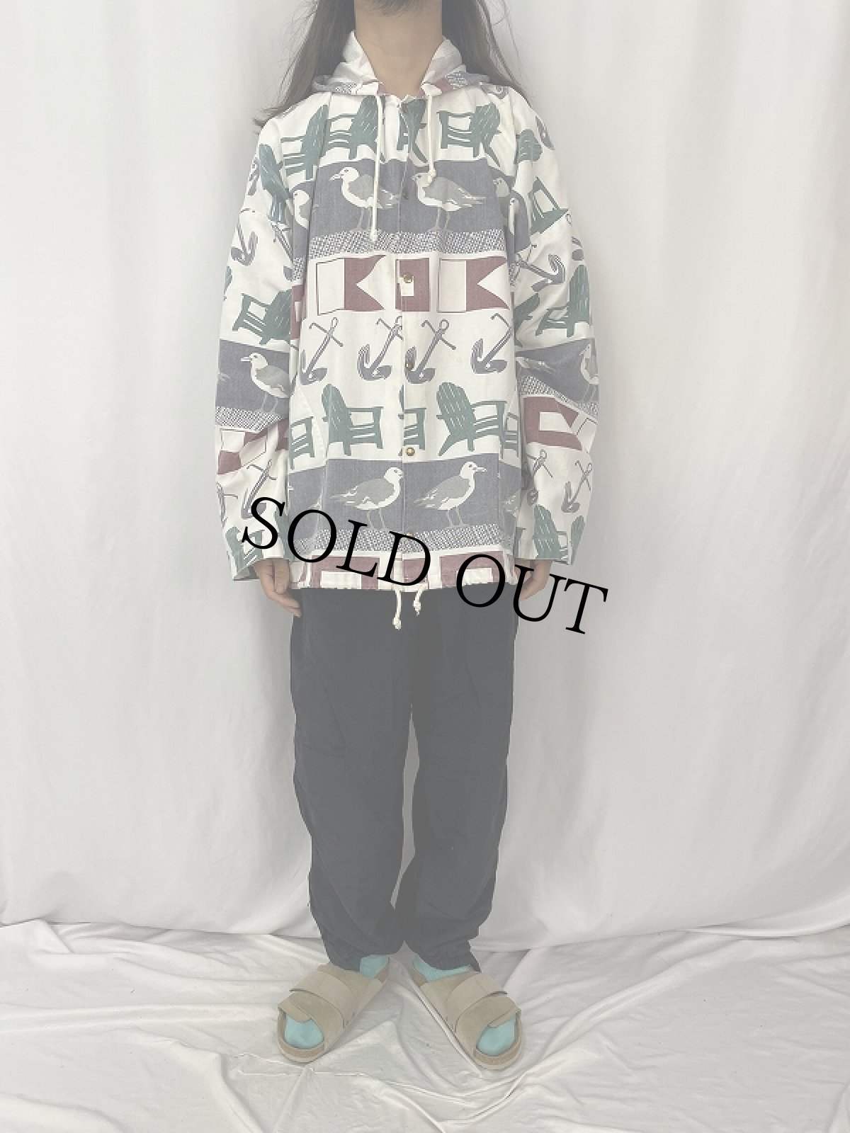 画像2: 90's MICHIGAN RAG CO. 総柄 フーディージャケット L/XL (2)