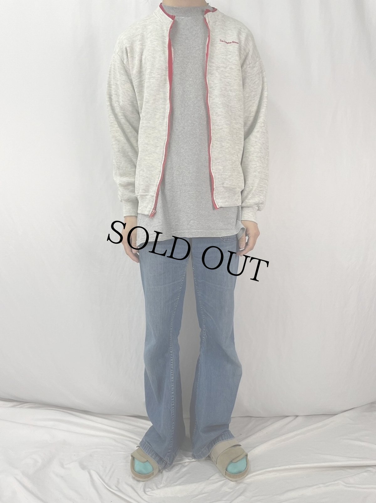 画像2: 80's USA製 "Los Angeles Times" フルジップ刺繍スウェット L (2)