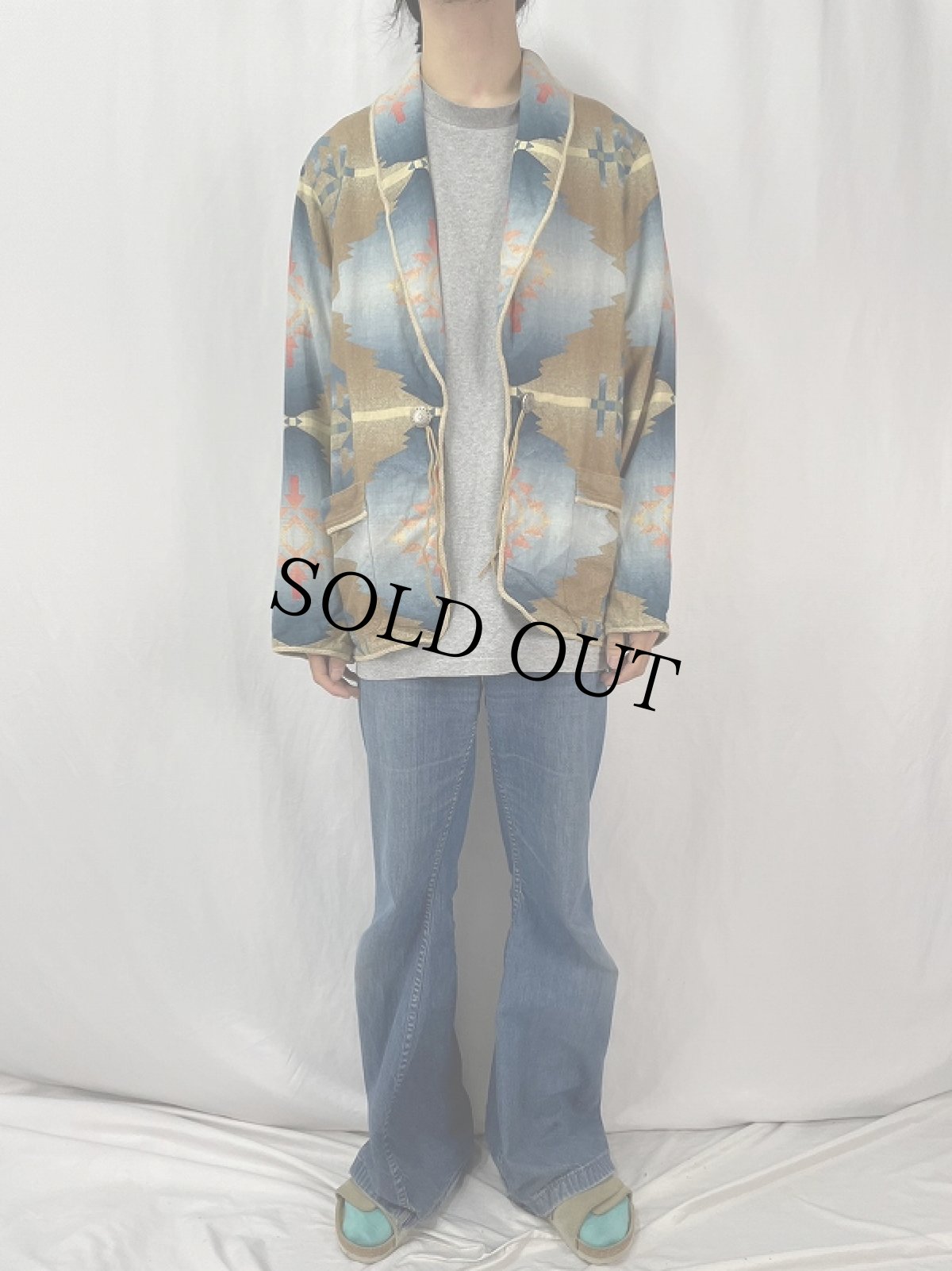 画像2: 90's JONES NEW YORK ネイティブ柄 リネンガウン L (2)