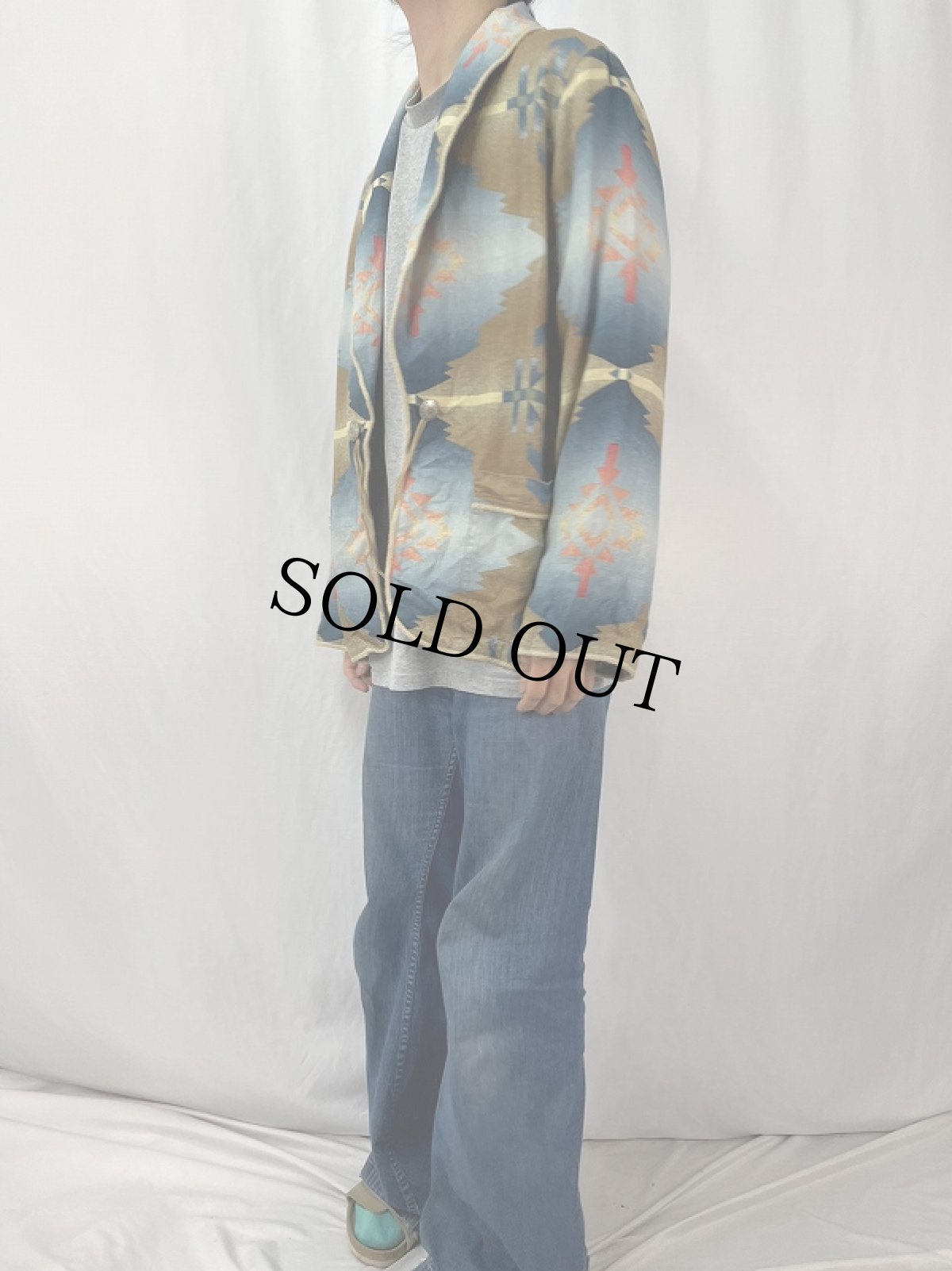 画像3: 90's JONES NEW YORK ネイティブ柄 リネンガウン L (3)