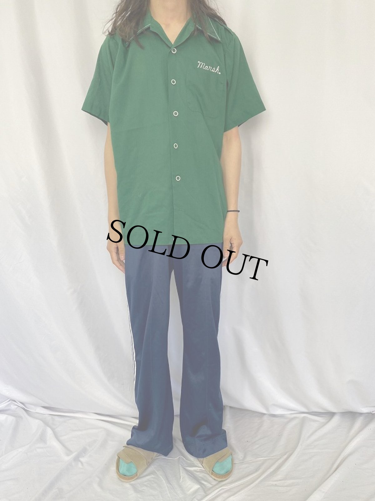 画像3: 70's King Louie "Ostrander Drug" チェーン刺繍 エポレット付き ボーリングシャツ L (3)