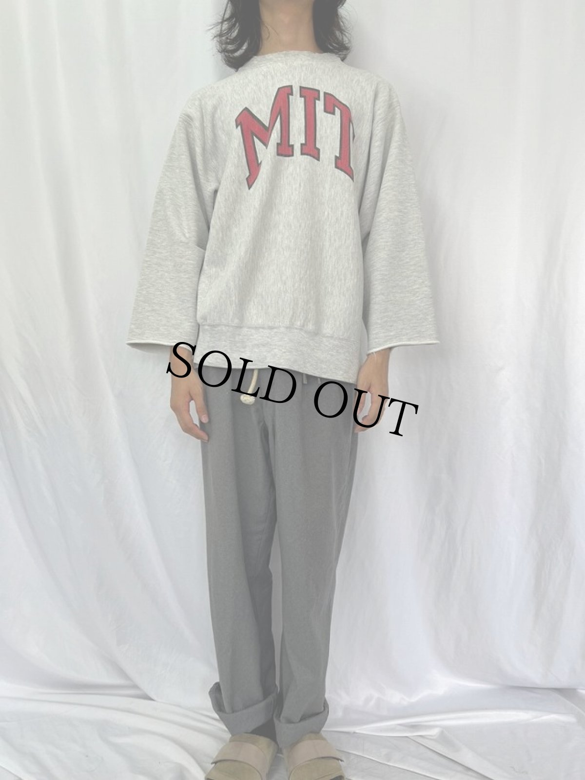 画像2: 80's Champion REVERSE WEAVE トリコタグ USA製 "MIT" カットオフ 染み込みプリントスウェット XL (2)