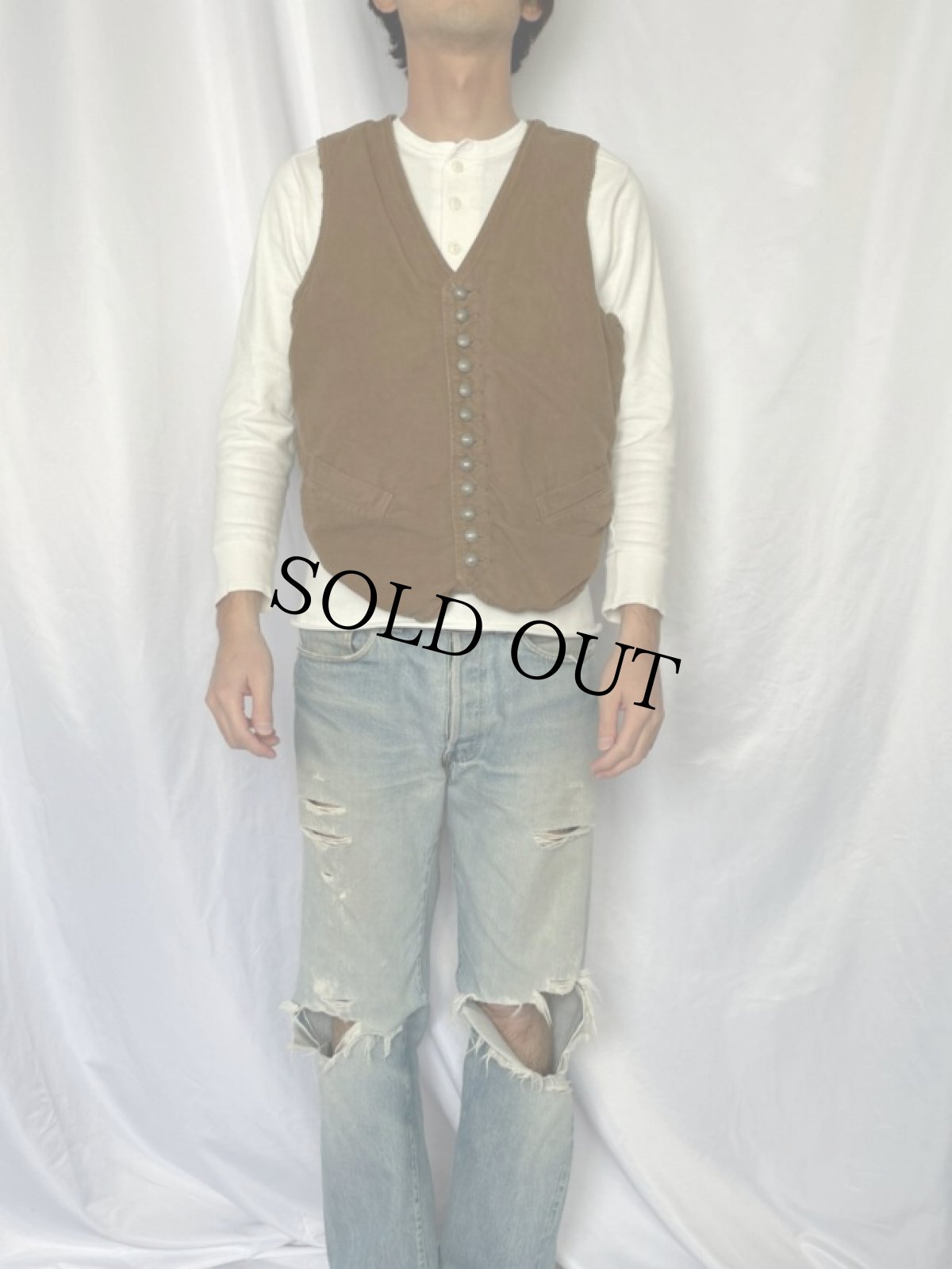 画像2: KAPITAL 内ボア ダック地べスト S (2)