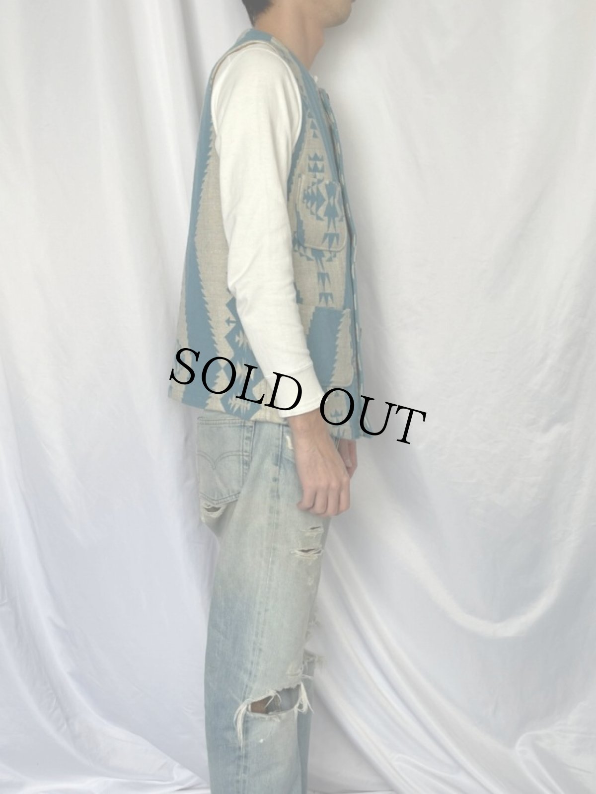 画像3: KAPITAL ネイティブ柄 ウール×リネンベスト M (3)