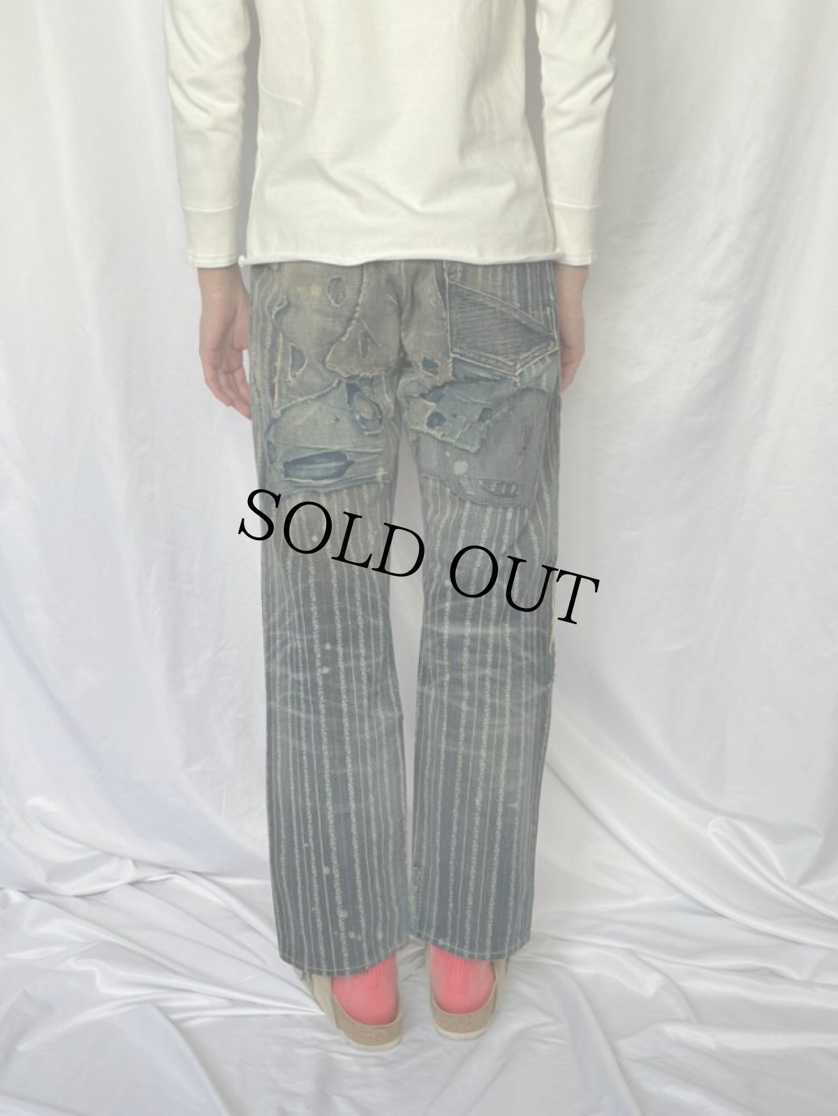 画像5: KAPITAL パッチワーク ボロ加工デニムパンツ W28 (5)