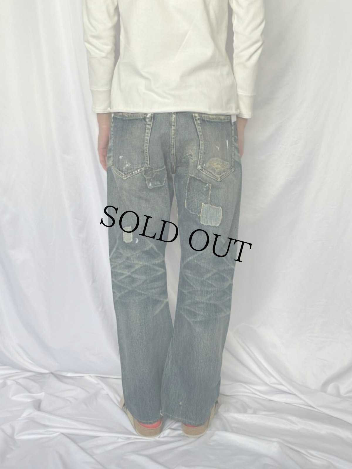 画像5: KAPITAL パッチワーク ボロ加工デニムパンツ W32 (5)