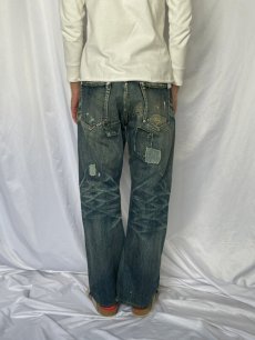 画像5: KAPITAL パッチワーク ボロ加工デニムパンツ W32 (5)