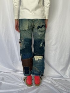 画像5: KAPITAL パッチワーク バックルバック ボロ加工デニムパンツ W30 (5)