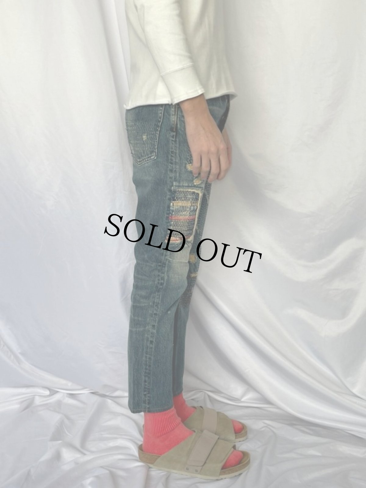 画像3: KAPITAL KOUNTRY 刺し子×ボロ加工 デニムパンツ W31 (3)