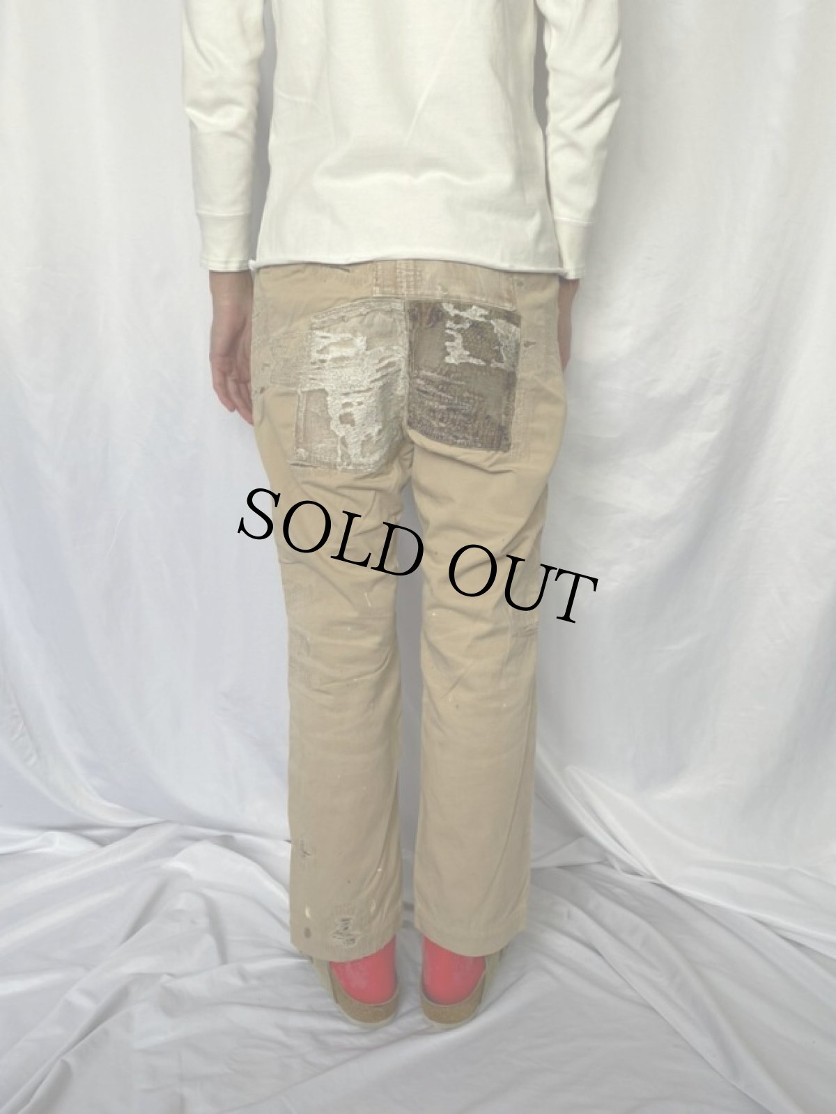 画像4: KAPITAL パッチワーク ボロ加工チノパンツ W29 (4)