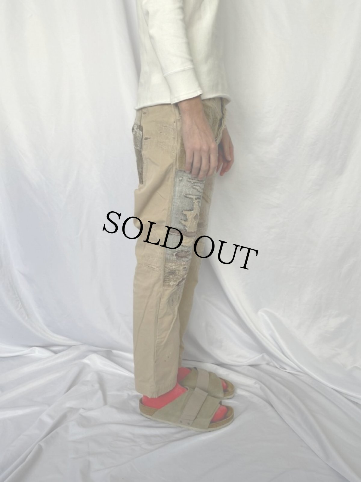 画像3: KAPITAL パッチワーク ボロ加工チノパンツ W29 (3)